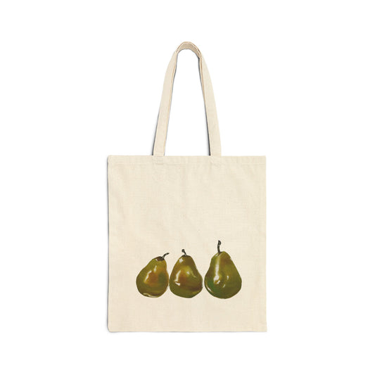 Pear Trio Canvas Tote Bag — Fruit Illustration Market Grocery Bag