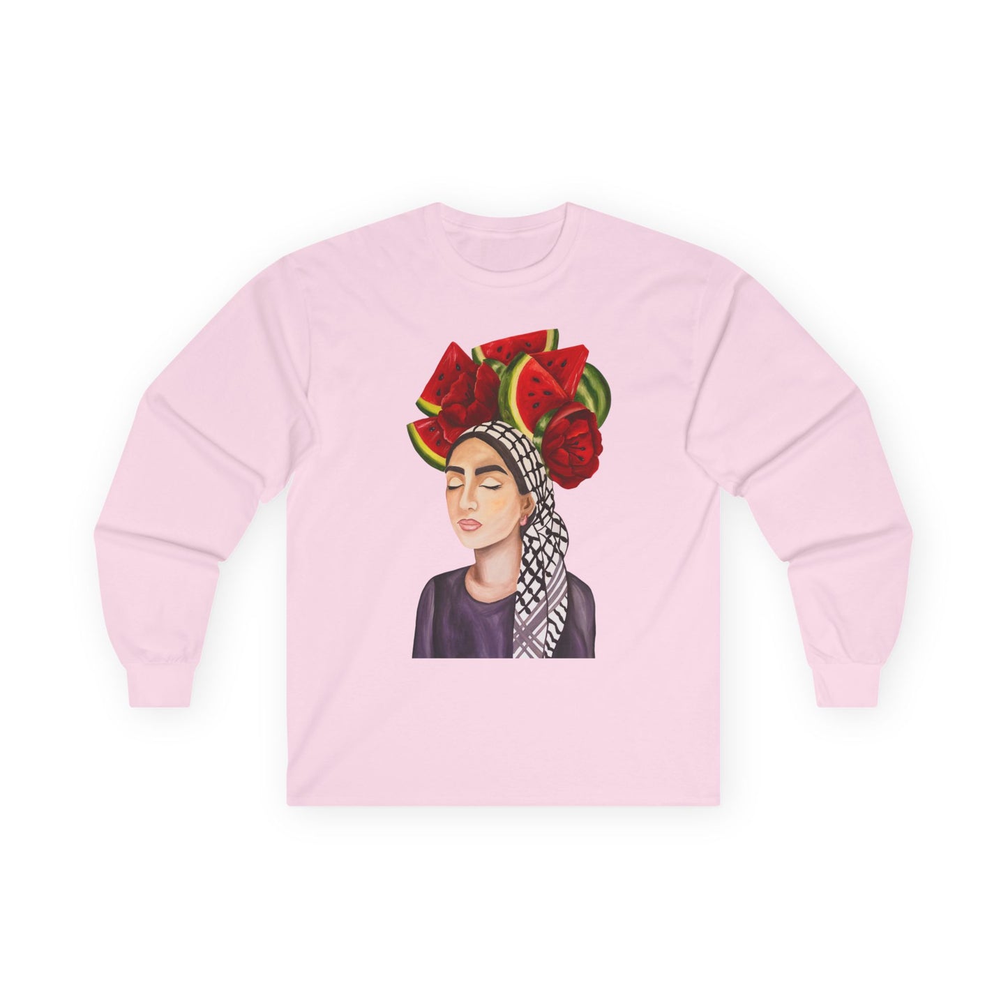 Long Sleeve Tee — Watermelon Headdress Portrait Graphic
