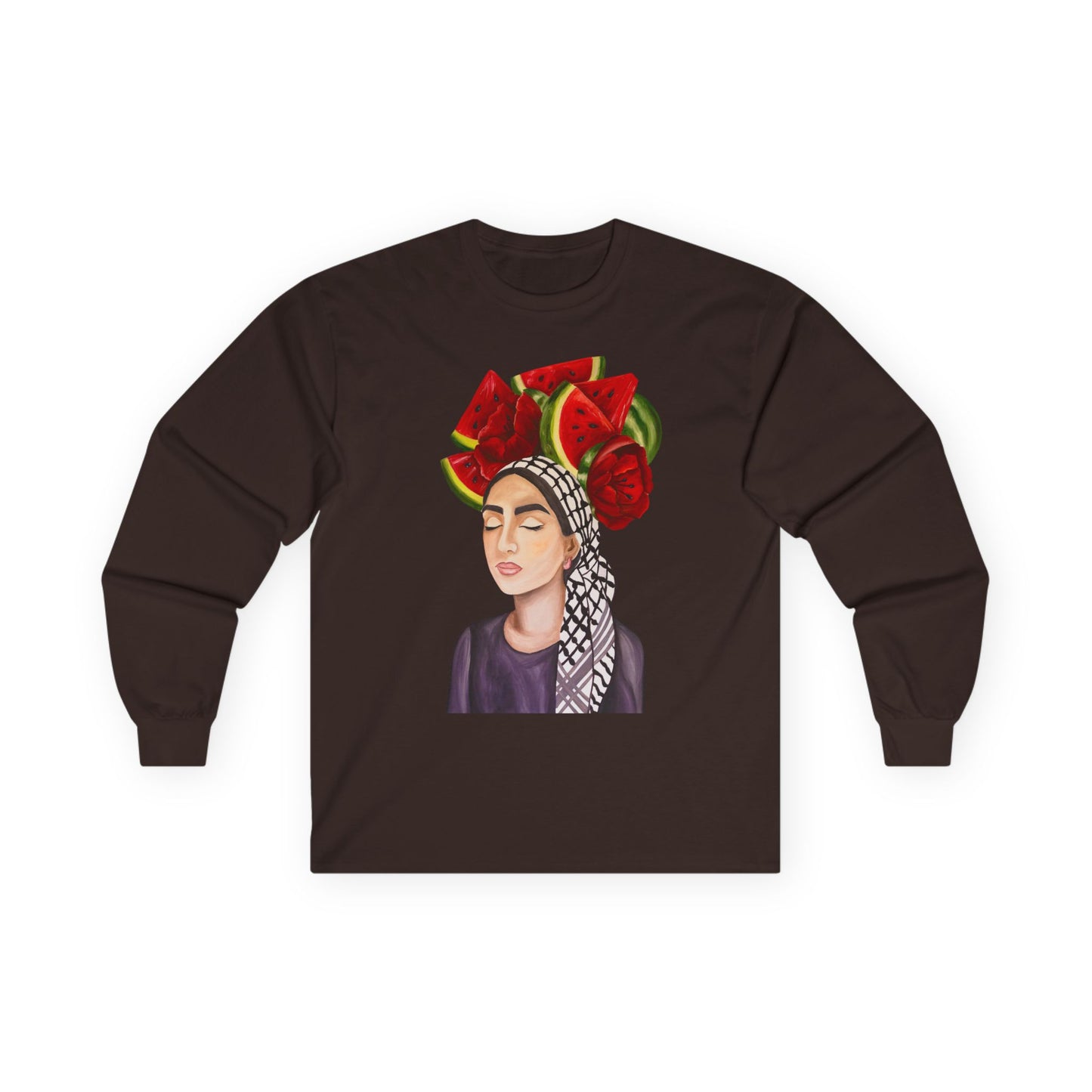 Long Sleeve Tee — Watermelon Headdress Portrait Graphic