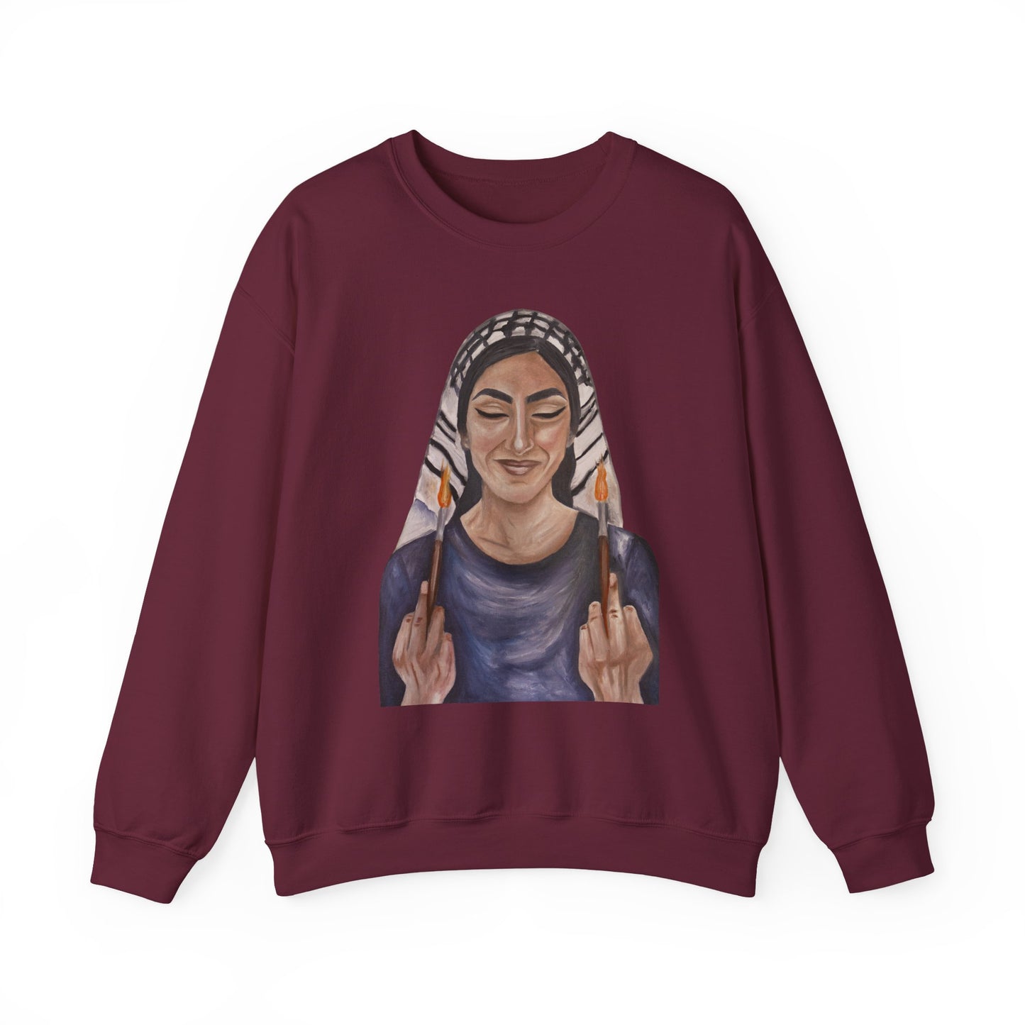 Crewneck Sweatshirt — Empowered Woman Art Print (middle fingers)
