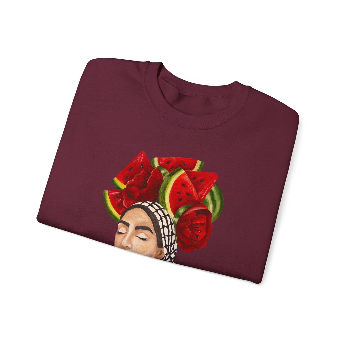 Crewneck Sweatshirt — Portrait with Watermelon Headdress Art