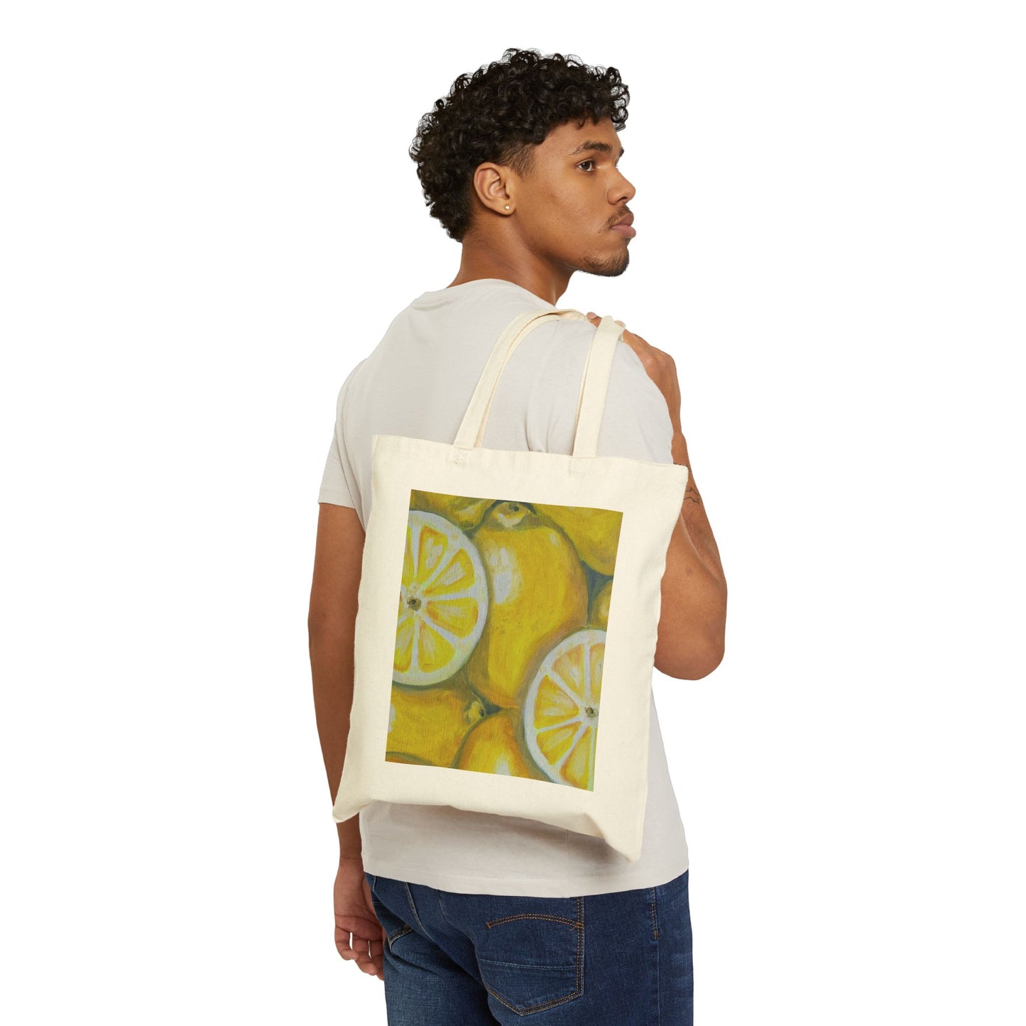 Lemon Art Canvas Tote Bag — Citrus Print Grocery & Market Bag