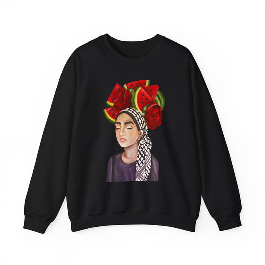 Crewneck Sweatshirt — Portrait with Watermelon Headdress Art