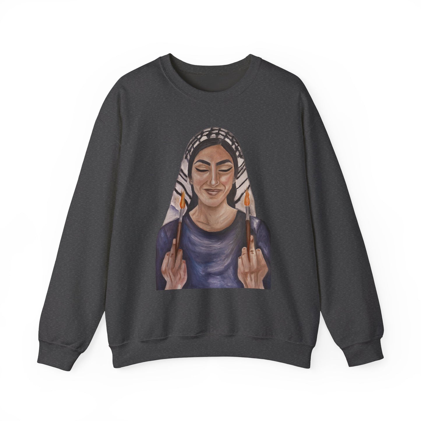Crewneck Sweatshirt — Empowered Woman Art Print (middle fingers)