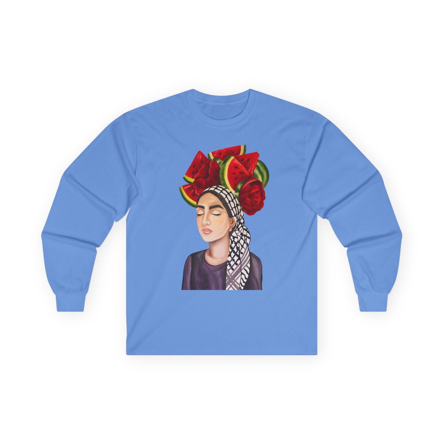 Long Sleeve Tee — Watermelon Headdress Portrait Graphic