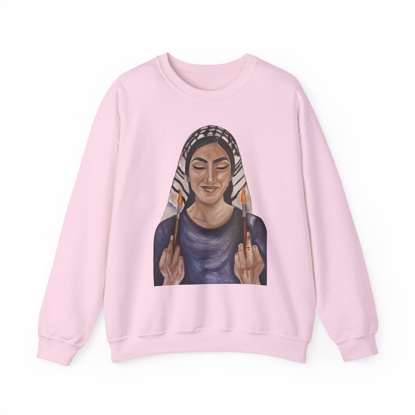 Crewneck Sweatshirt — Empowered Woman Art Print (middle fingers)