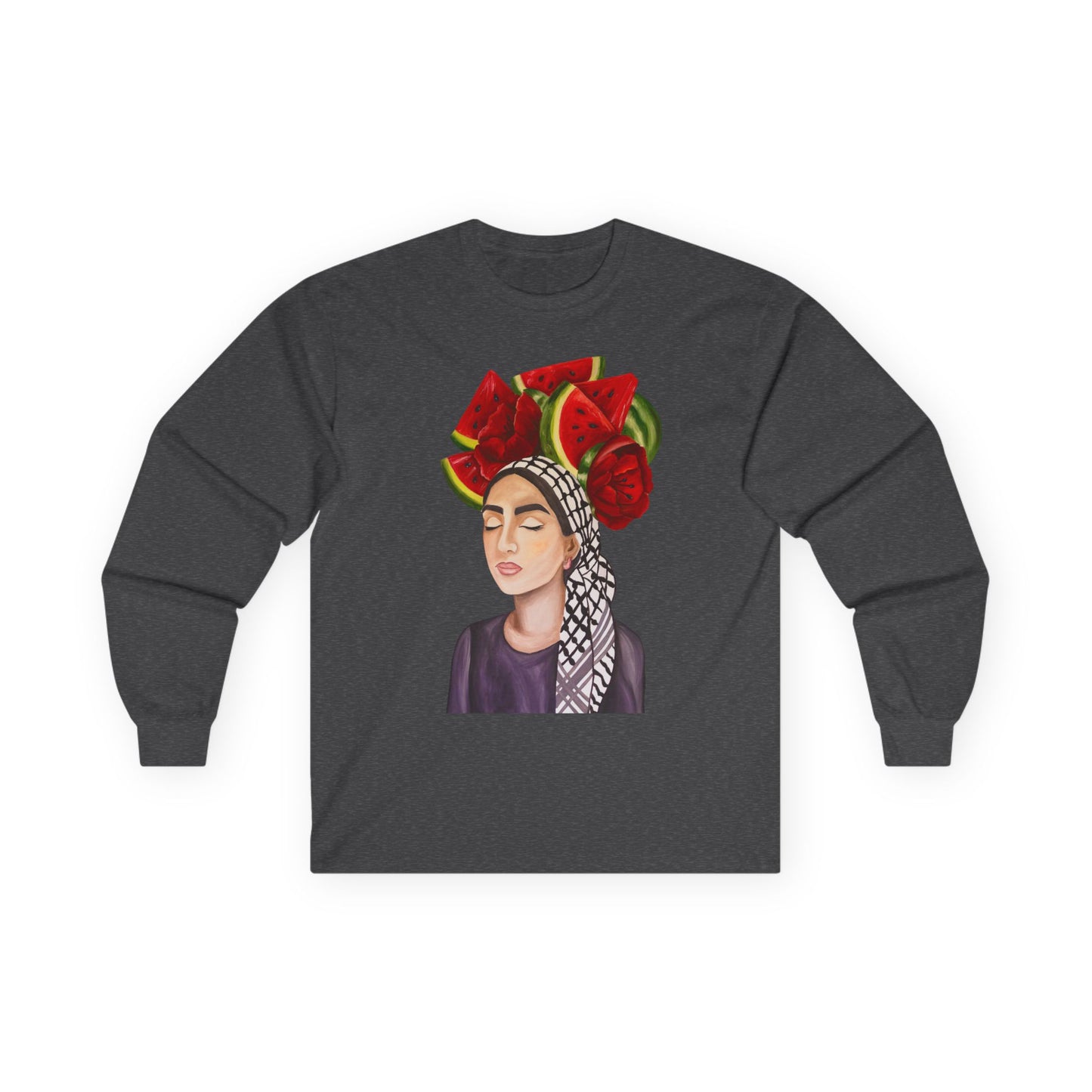 Long Sleeve Tee — Watermelon Headdress Portrait Graphic