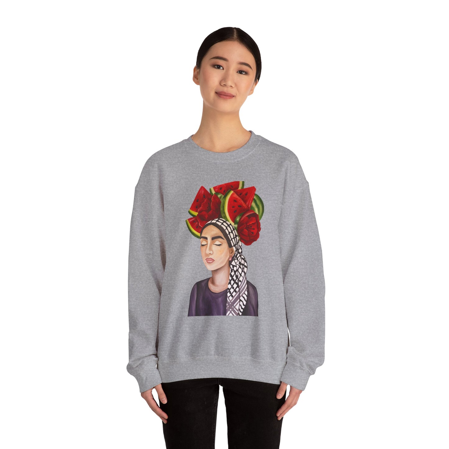 Crewneck Sweatshirt — Portrait with Watermelon Headdress Art
