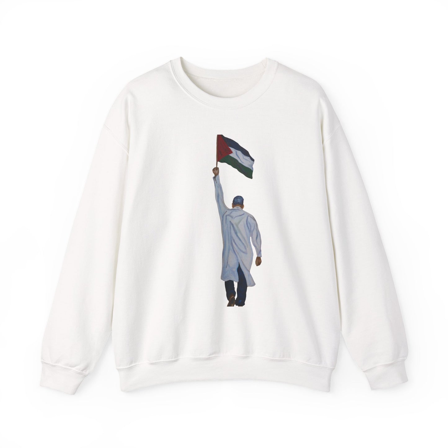 Crewneck Sweatshirt — Doctor Holding Palestinian Flag Illustration