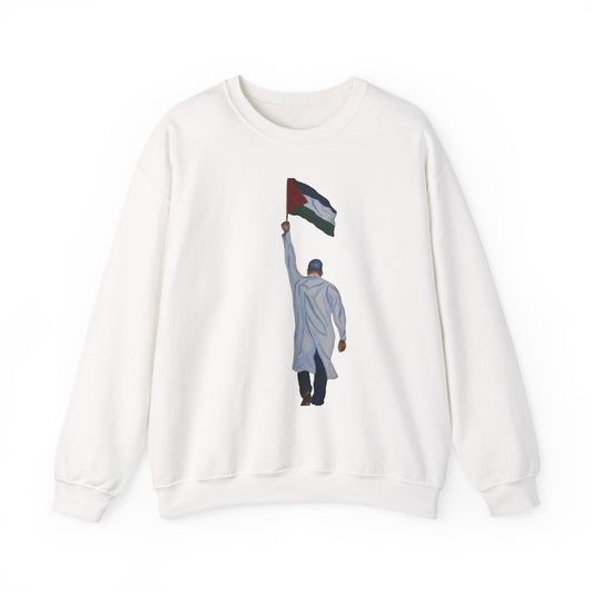 Crewneck Sweatshirt — Doctor Holding Palestinian Flag Illustration