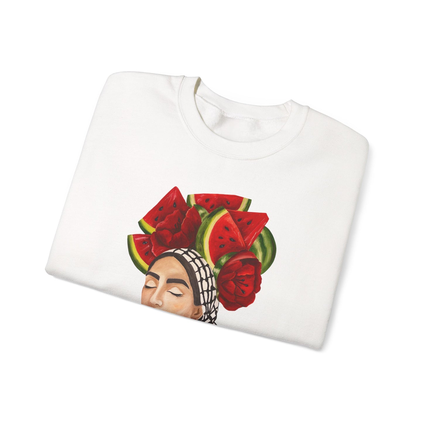 Crewneck Sweatshirt — Portrait with Watermelon Headdress Art