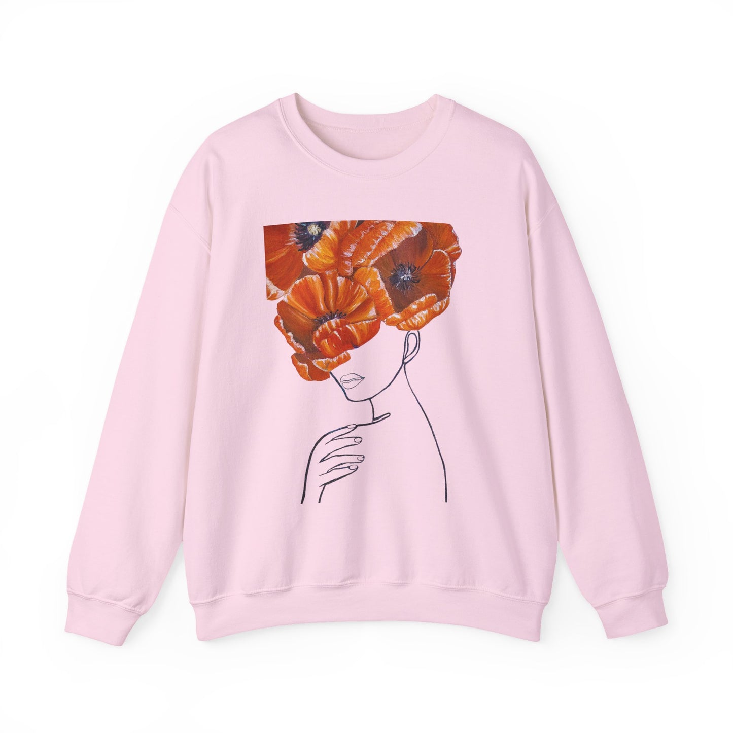 Poppy Headline Crewneck Sweatshirt — Floral Art Line Portrait