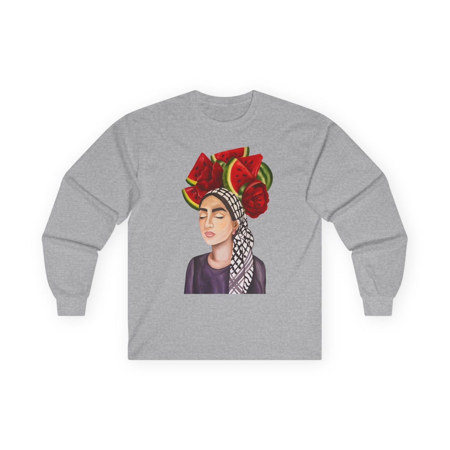 Long Sleeve Tee — Watermelon Headdress Portrait Graphic