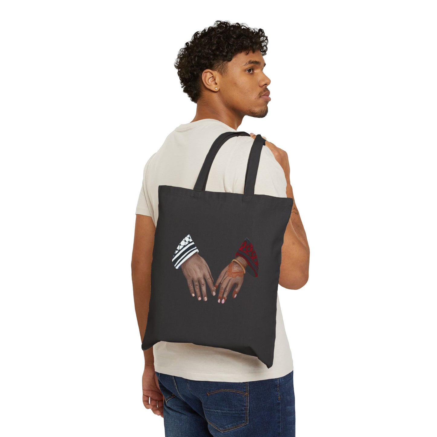 Canvas Tote Bag — Illustrated Interlocking Hands Design