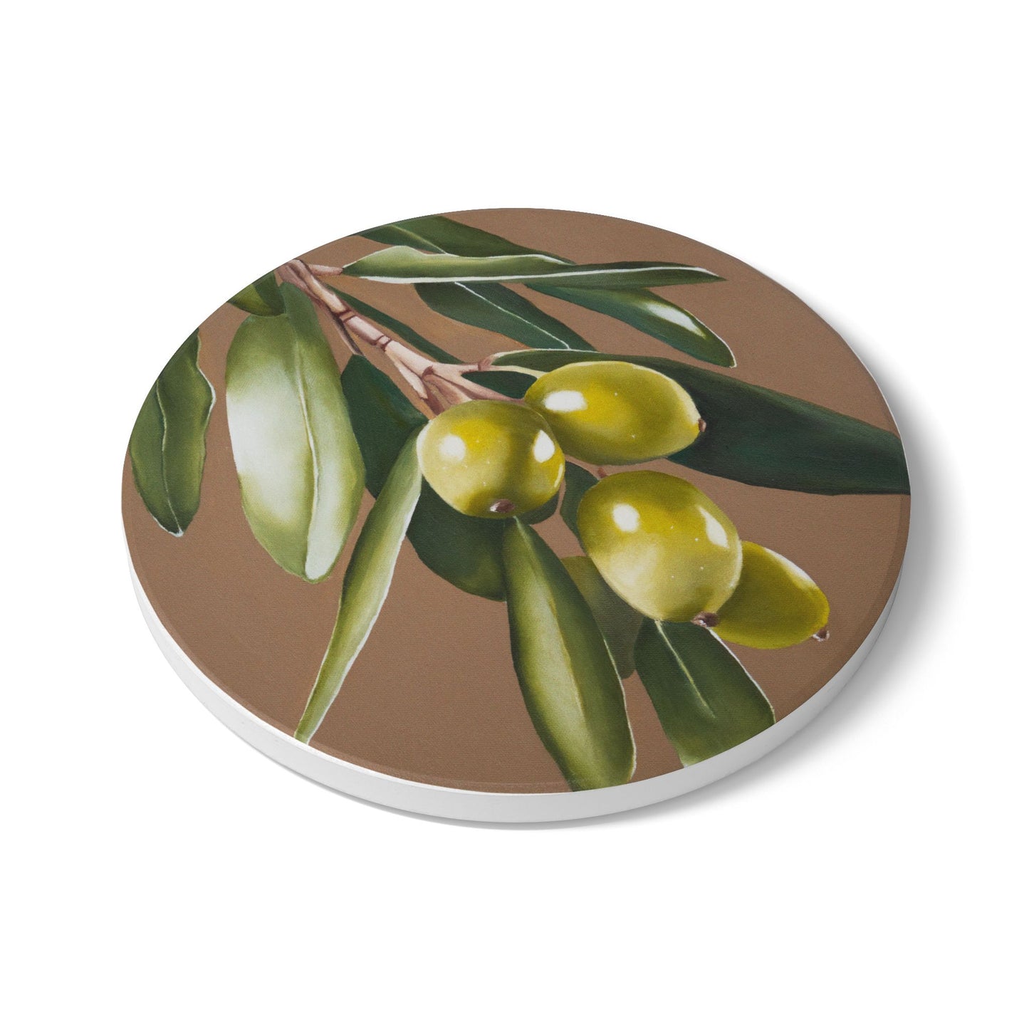 Olive Branch Ceramic Coaster — Vintage Botanical Drink Coaster