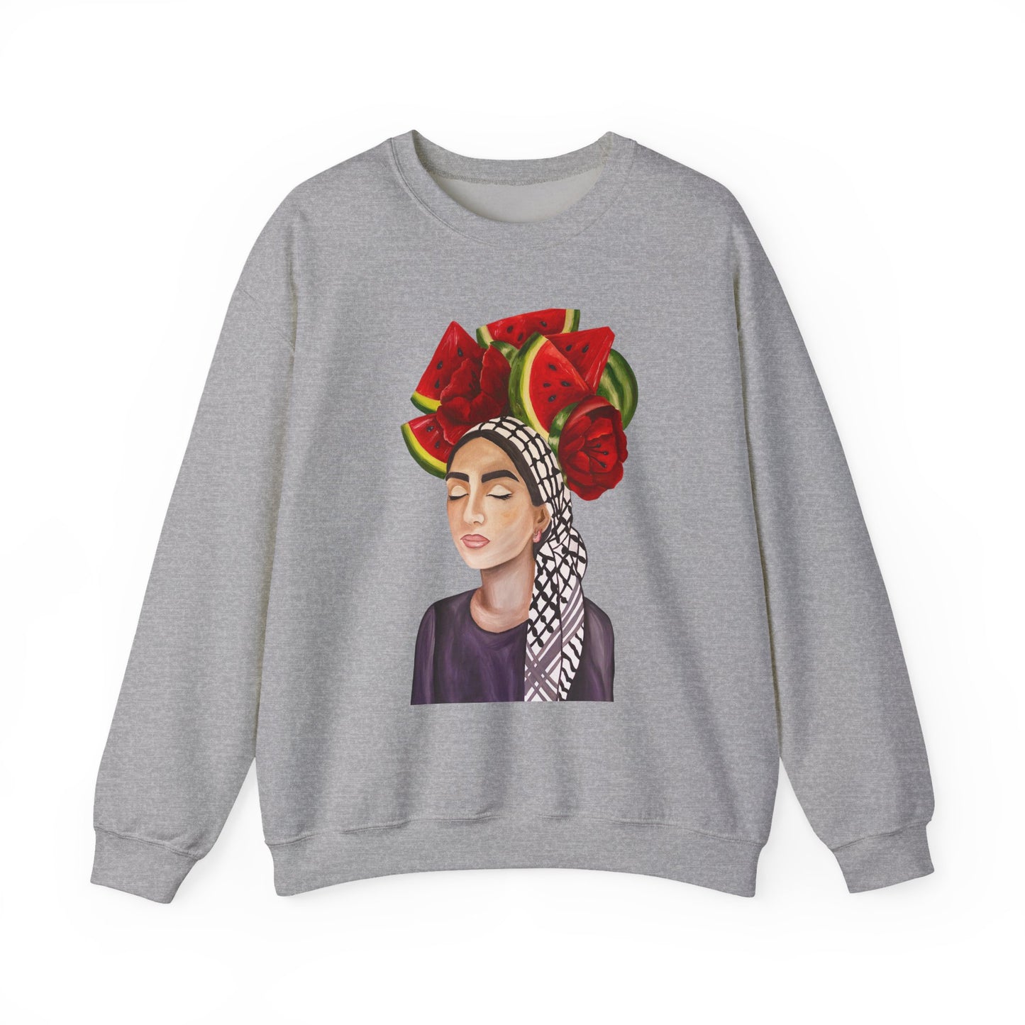 Crewneck Sweatshirt — Portrait with Watermelon Headdress Art