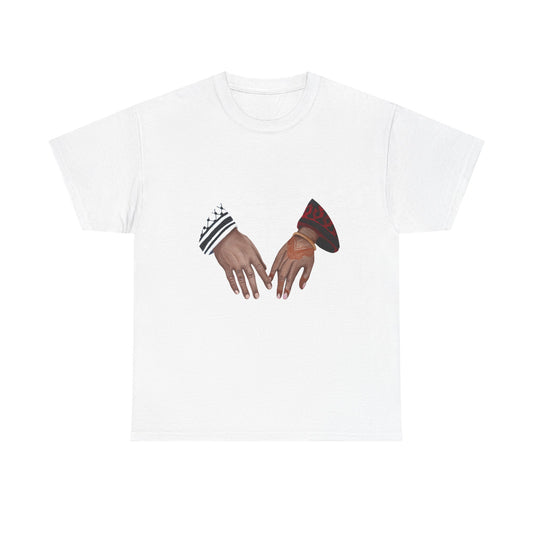 T-Shirt — Interlocked Hands Graphic Tee (Black & Brown Hands)