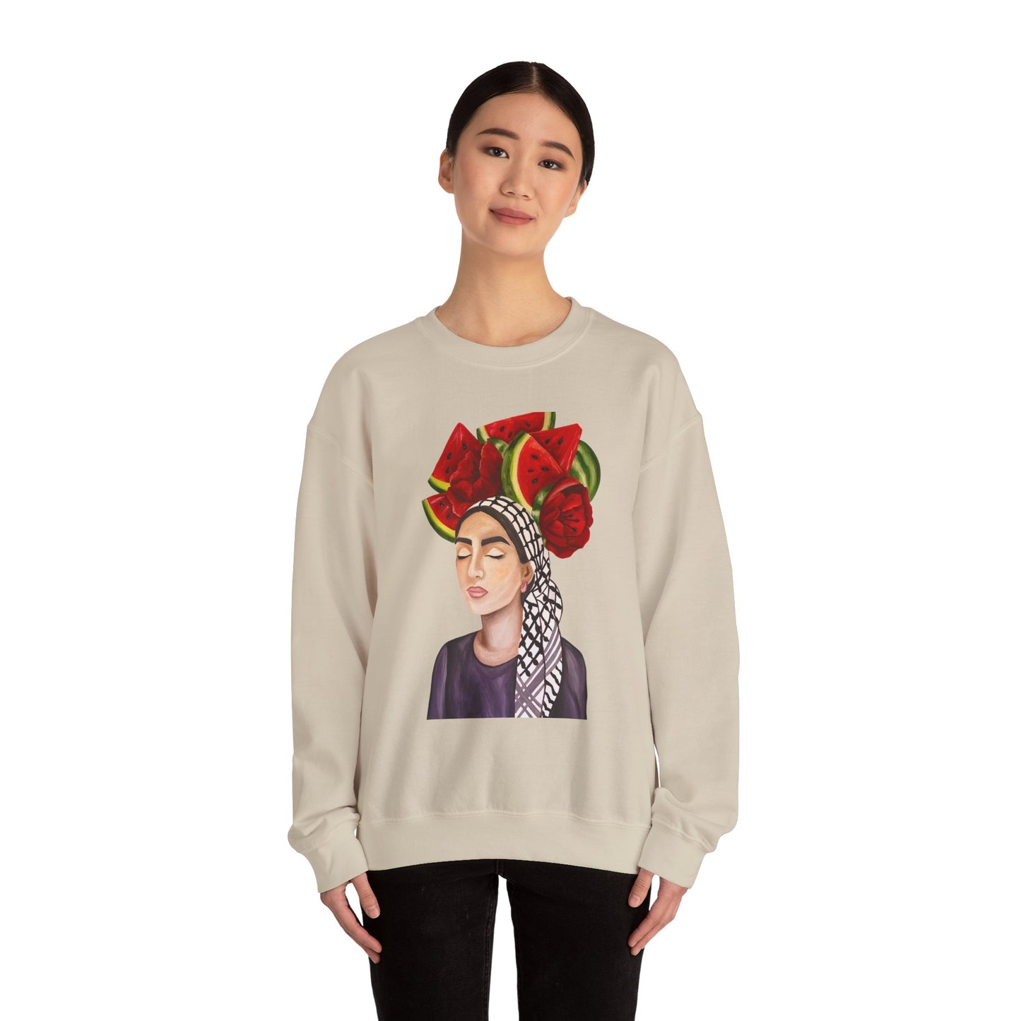 Crewneck Sweatshirt — Portrait with Watermelon Headdress Art