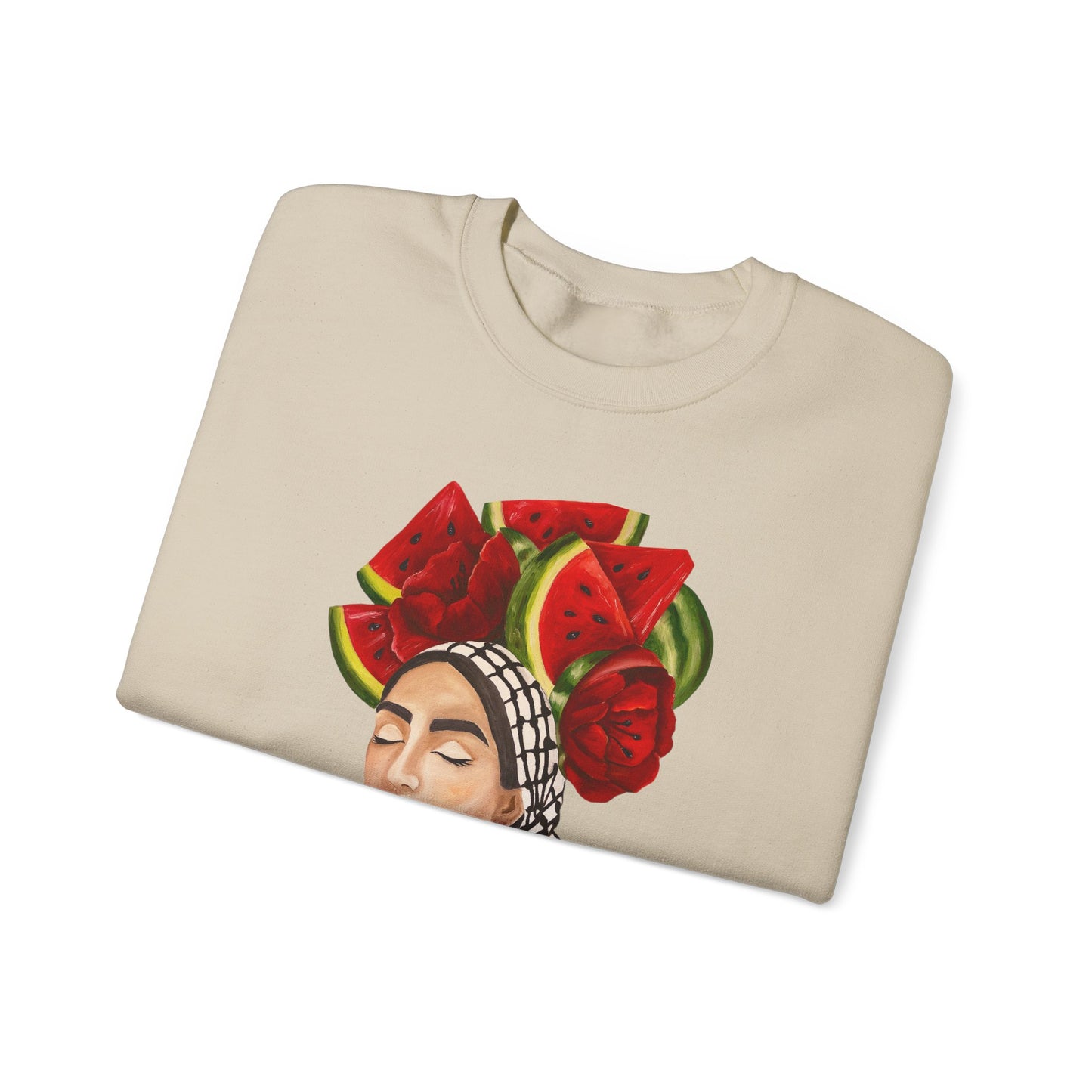 Crewneck Sweatshirt — Portrait with Watermelon Headdress Art