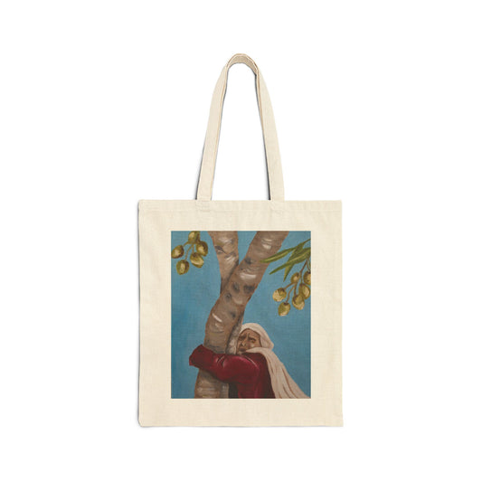 Canvas Tote Bag — Vintage Woman Hugging Tree Art Print