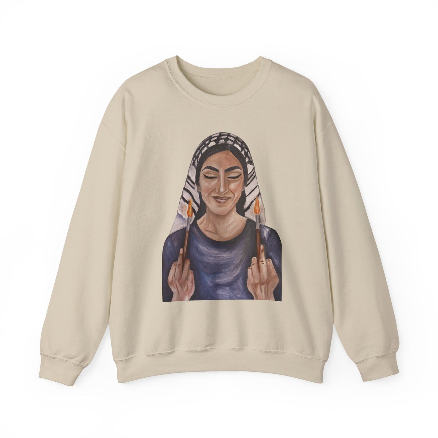 Crewneck Sweatshirt — Empowered Woman Art Print (middle fingers)