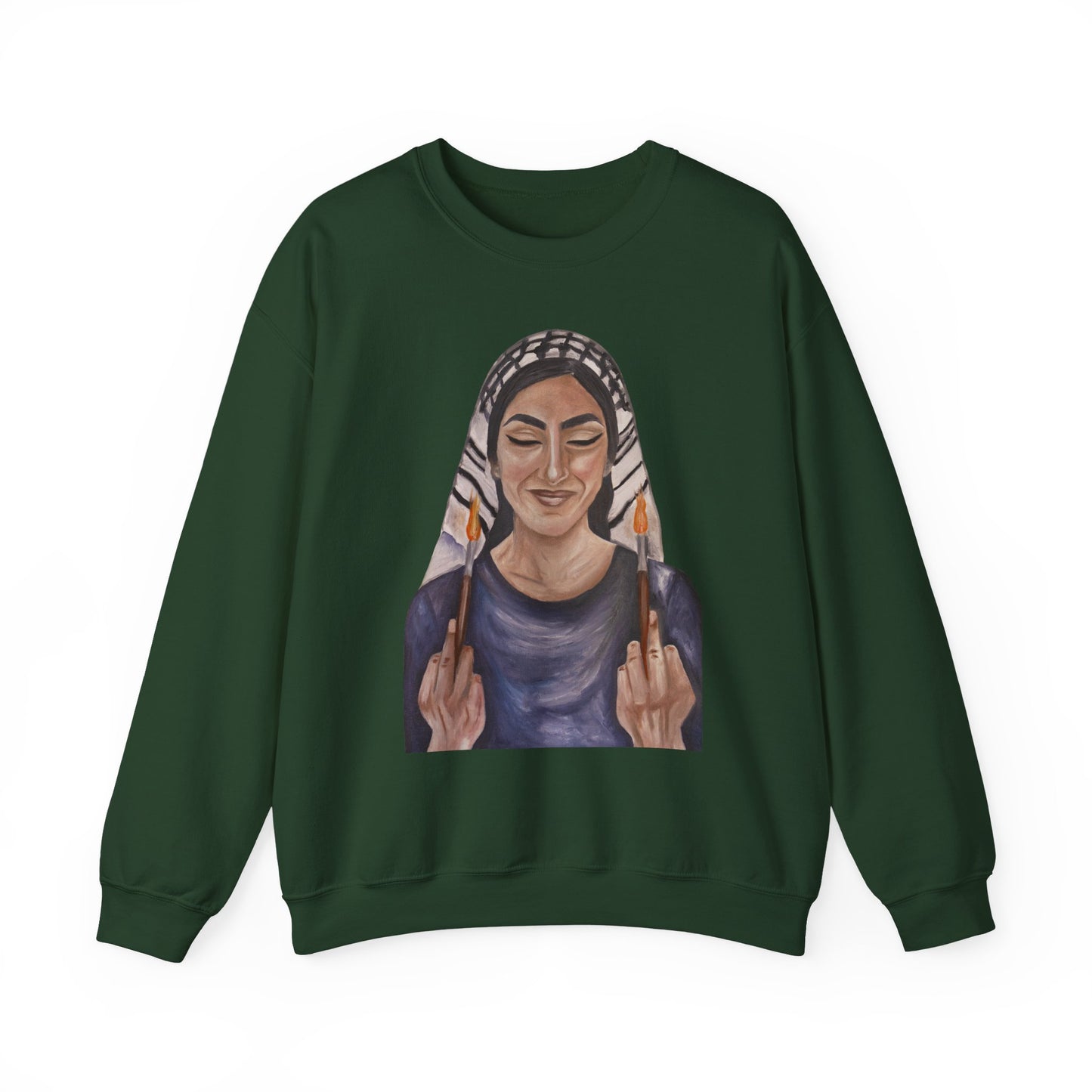 Crewneck Sweatshirt — Empowered Woman Art Print (middle fingers)