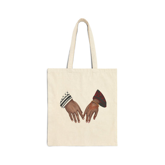 Canvas Tote Bag — Illustrated Interlocking Hands Design