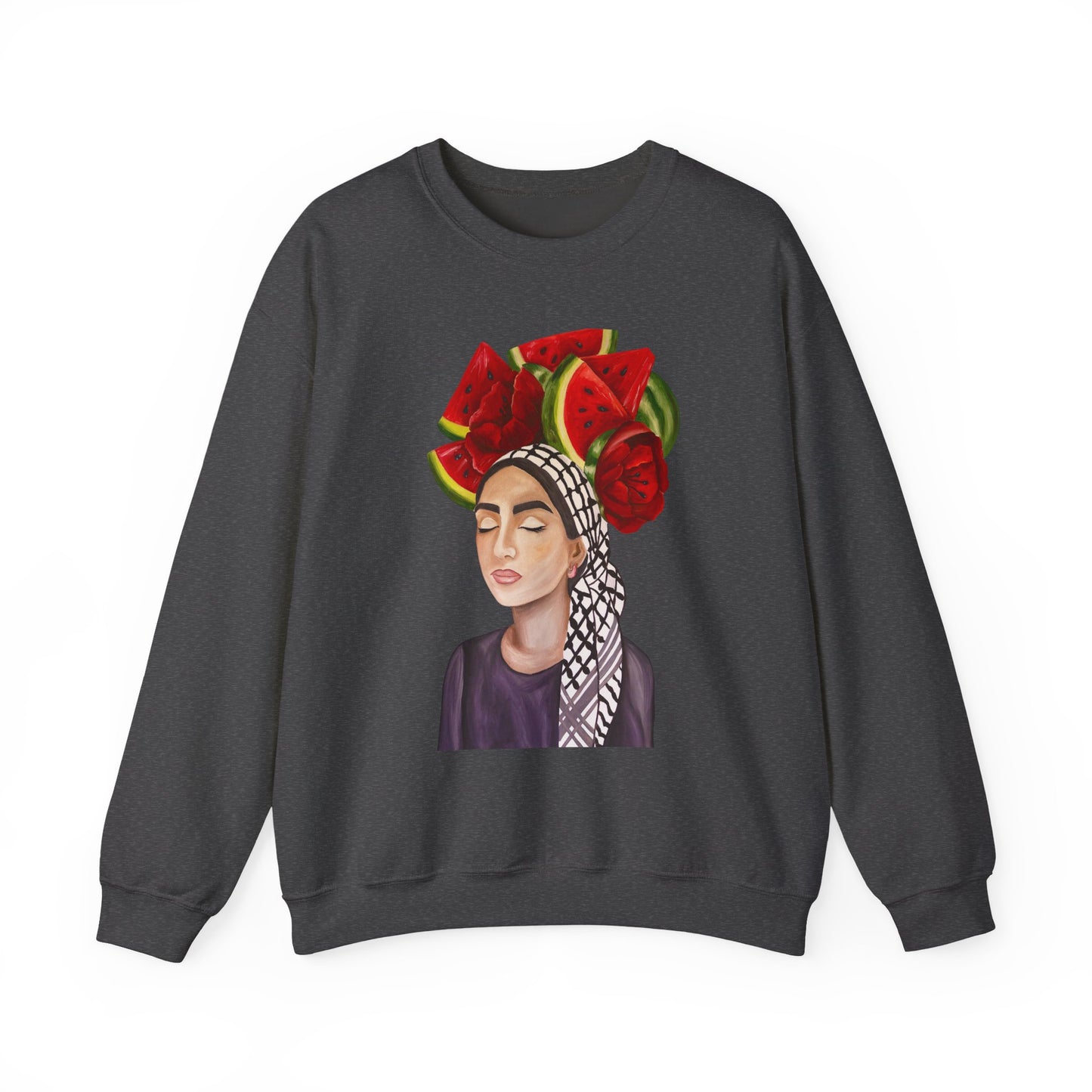 Crewneck Sweatshirt — Portrait with Watermelon Headdress Art