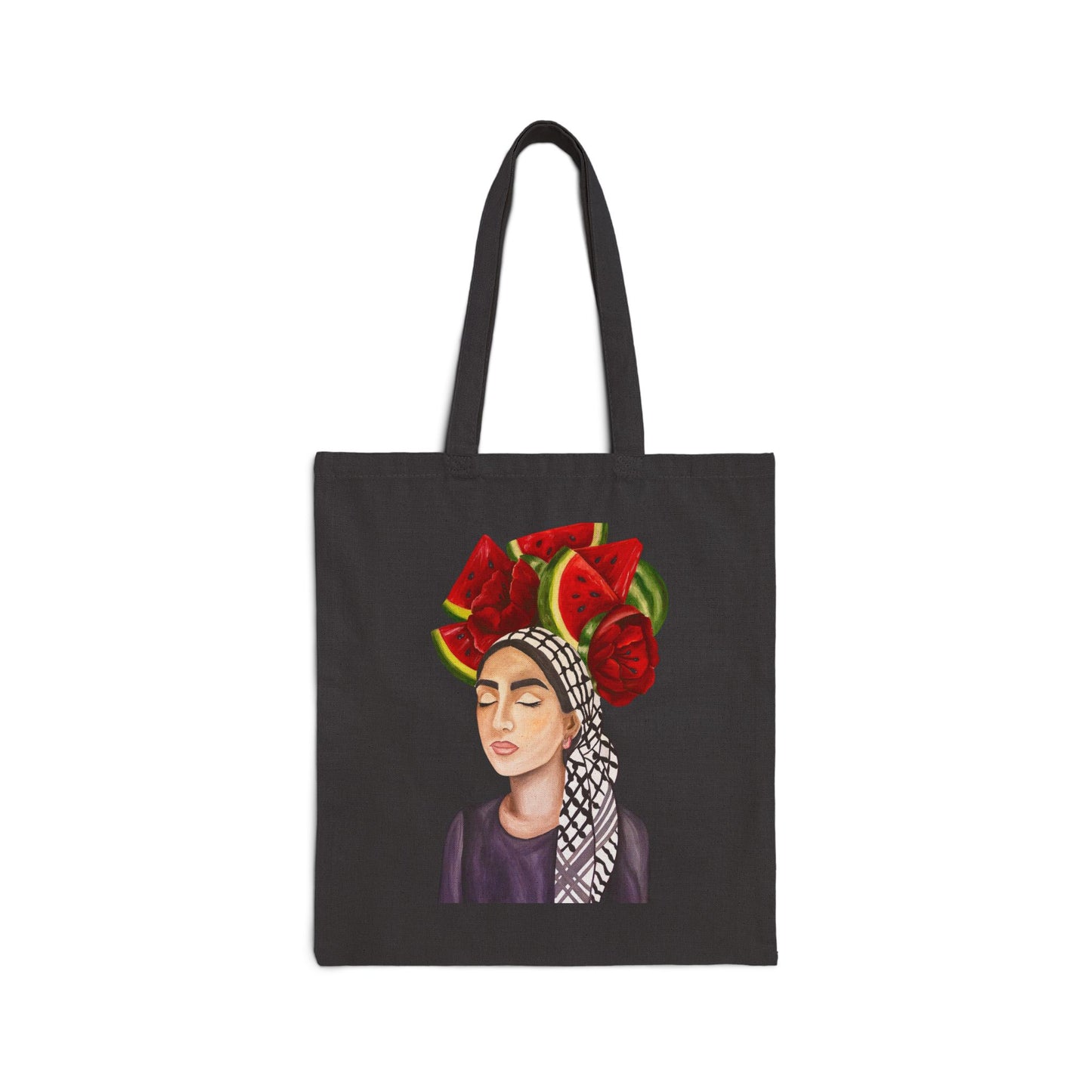 Tote Bag — Artistic Woman Portrait with Watermelon Headdress Canvas Tote