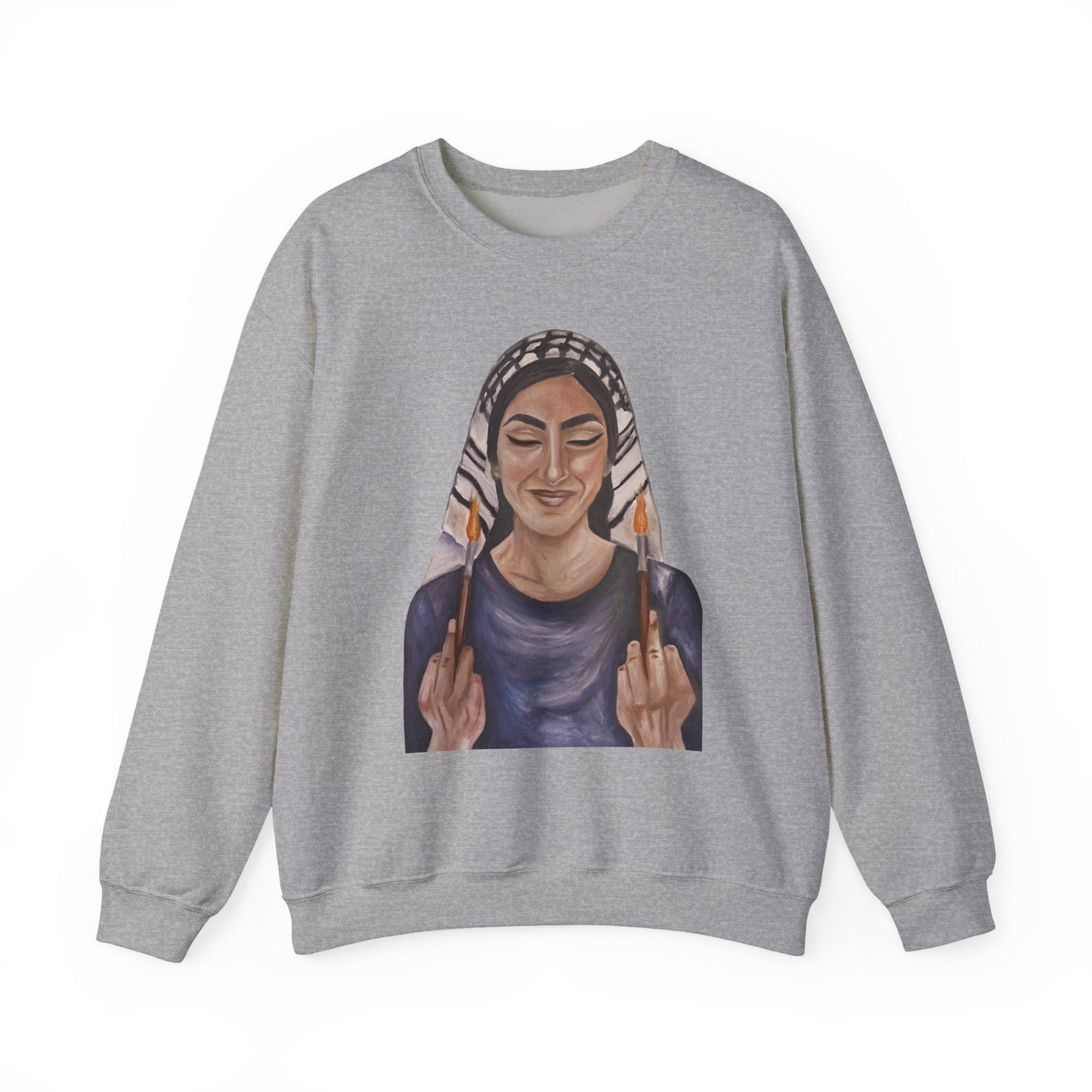Crewneck Sweatshirt — Empowered Woman Art Print (middle fingers)