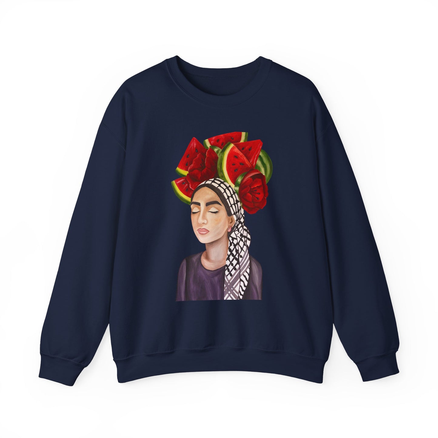 Crewneck Sweatshirt — Portrait with Watermelon Headdress Art
