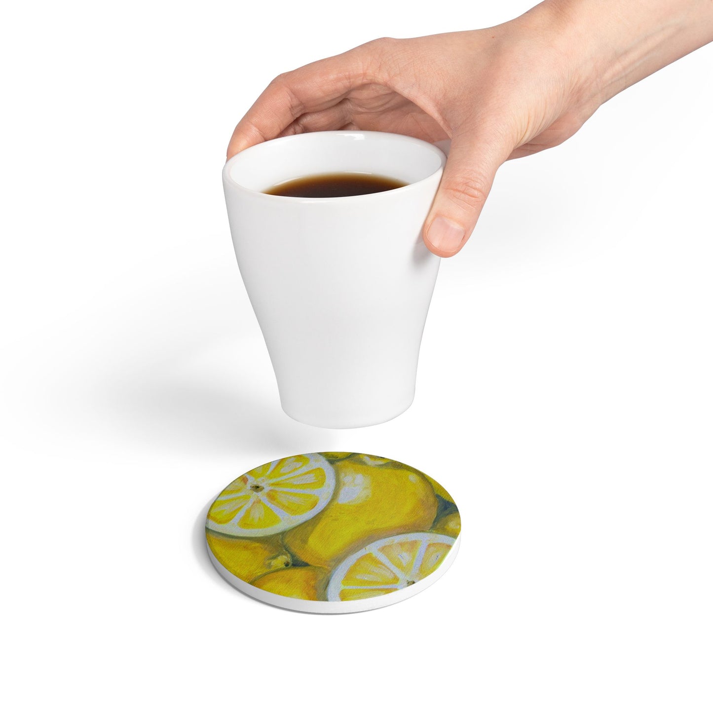 Lemon Slice Ceramic Coaster – Bright Citrus Kitchen Drink Coaster