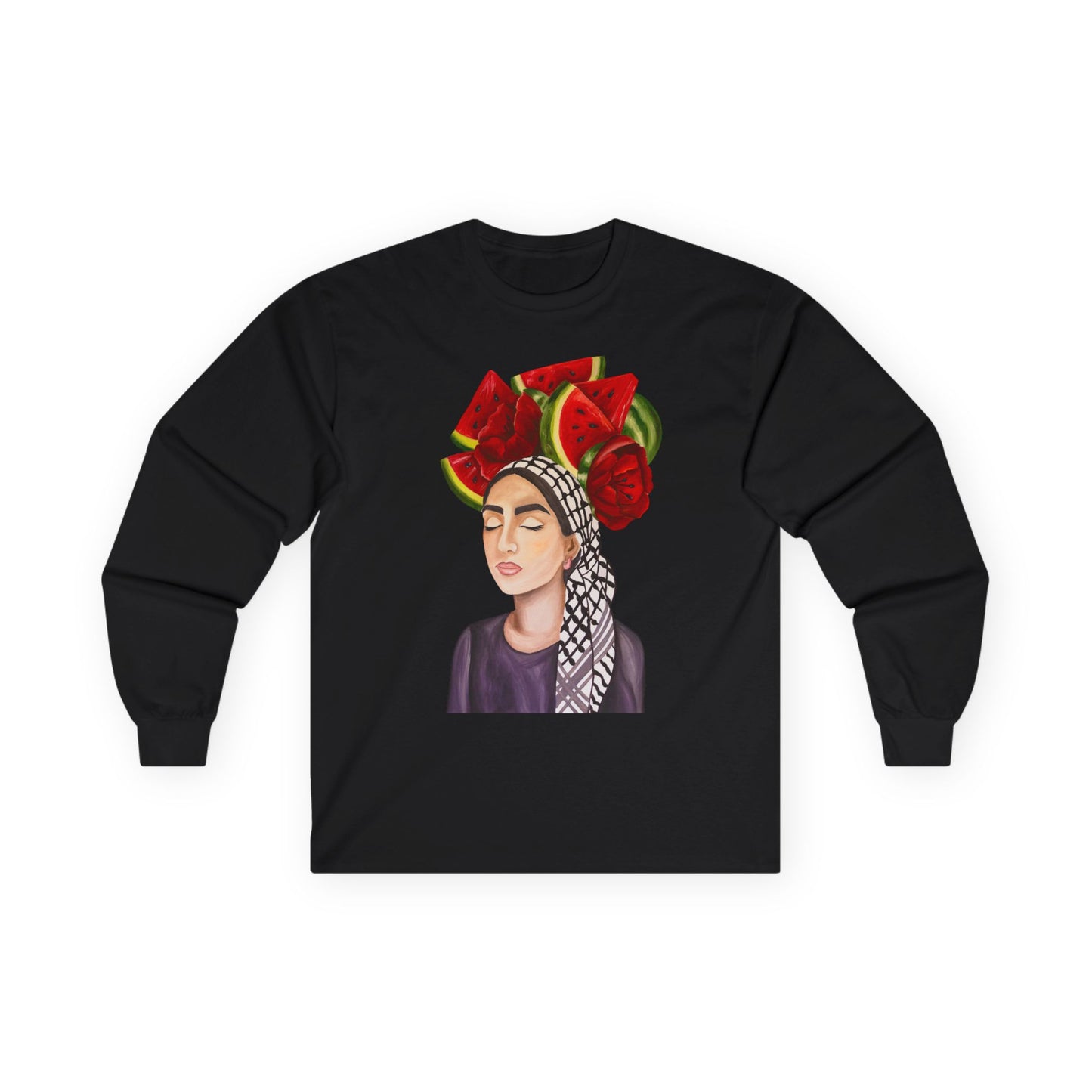 Long Sleeve Tee — Watermelon Headdress Portrait Graphic
