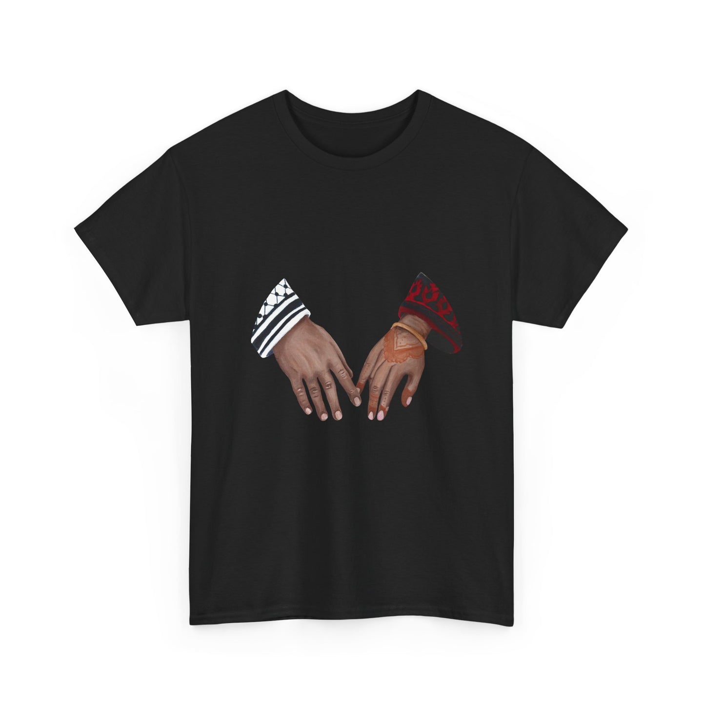 T-Shirt — Interlocked Hands Graphic Tee (Black & Brown Hands)