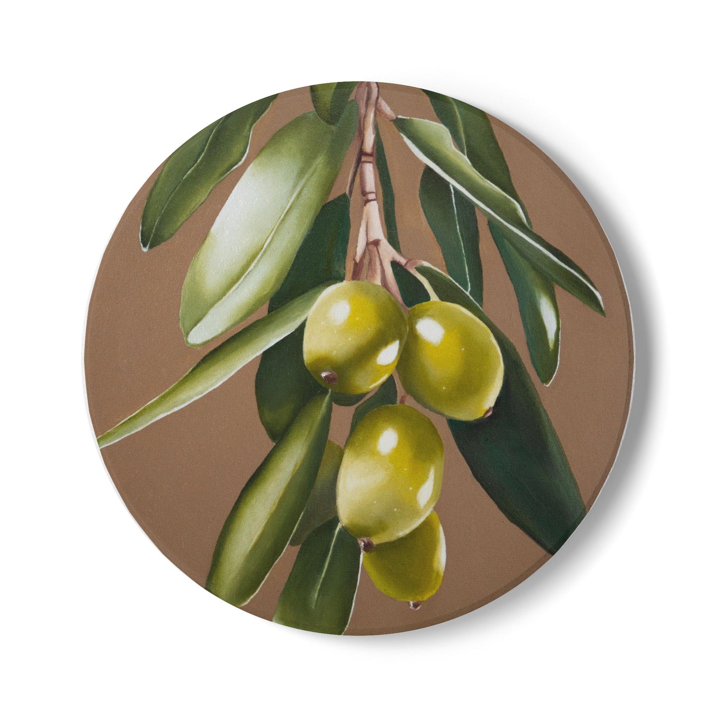Olive Branch Ceramic Coaster — Vintage Botanical Drink Coaster