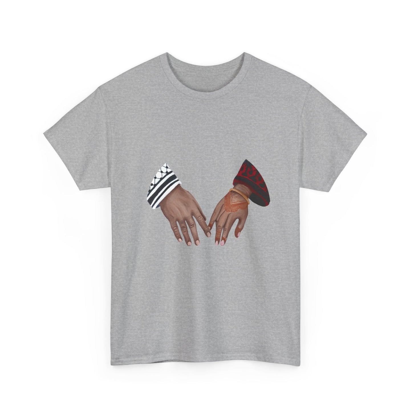 T-Shirt — Interlocked Hands Graphic Tee (Black & Brown Hands)