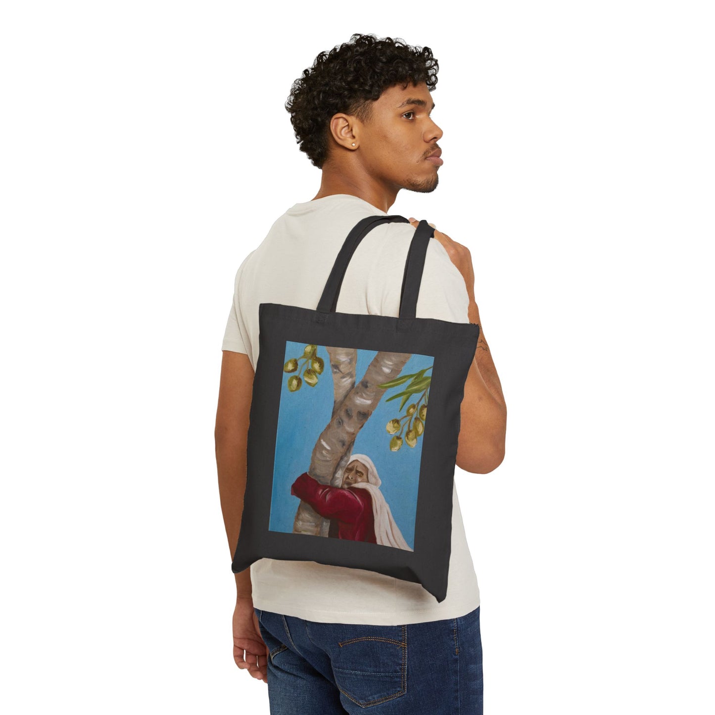 Canvas Tote Bag — Vintage Woman Hugging Tree Art Print
