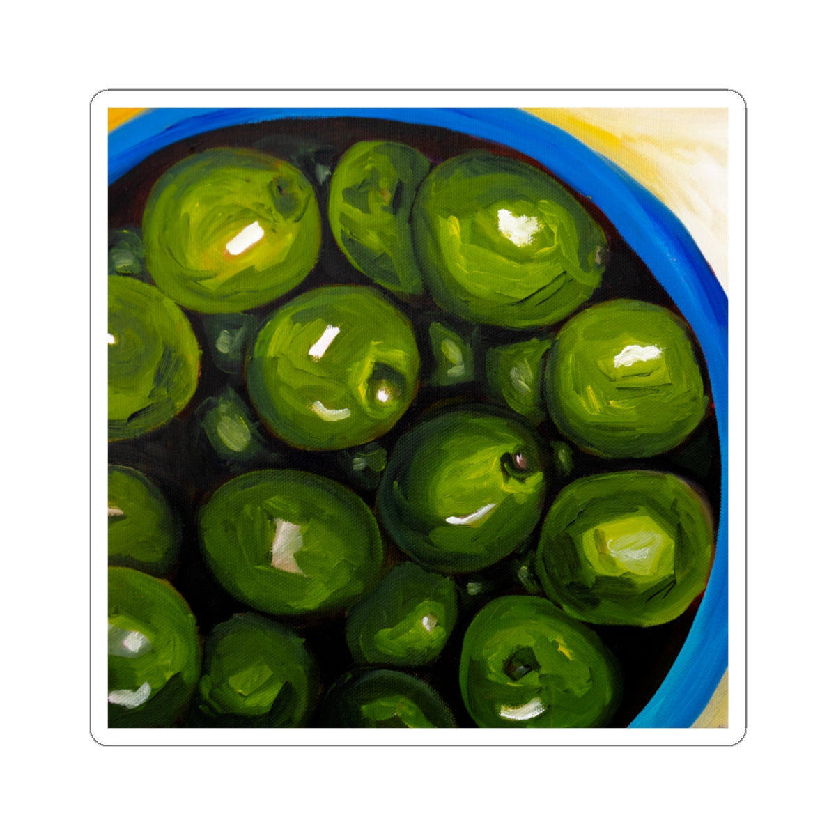 Olive Bowl Sticker — Realistic Green Olives Kiss-Cut Decal