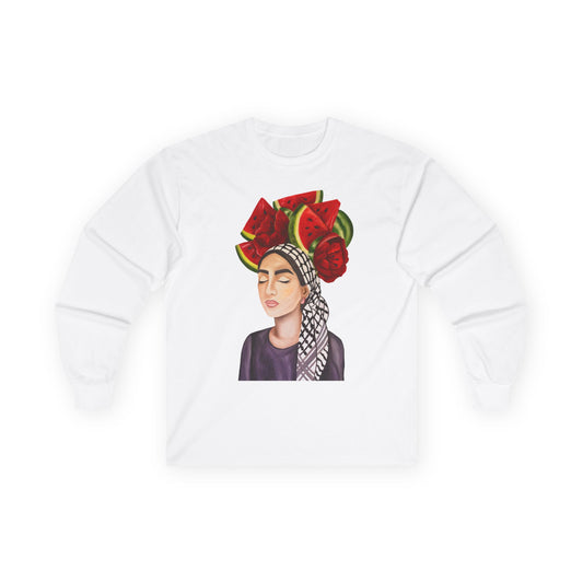 Long Sleeve Tee — Watermelon Headdress Portrait Graphic