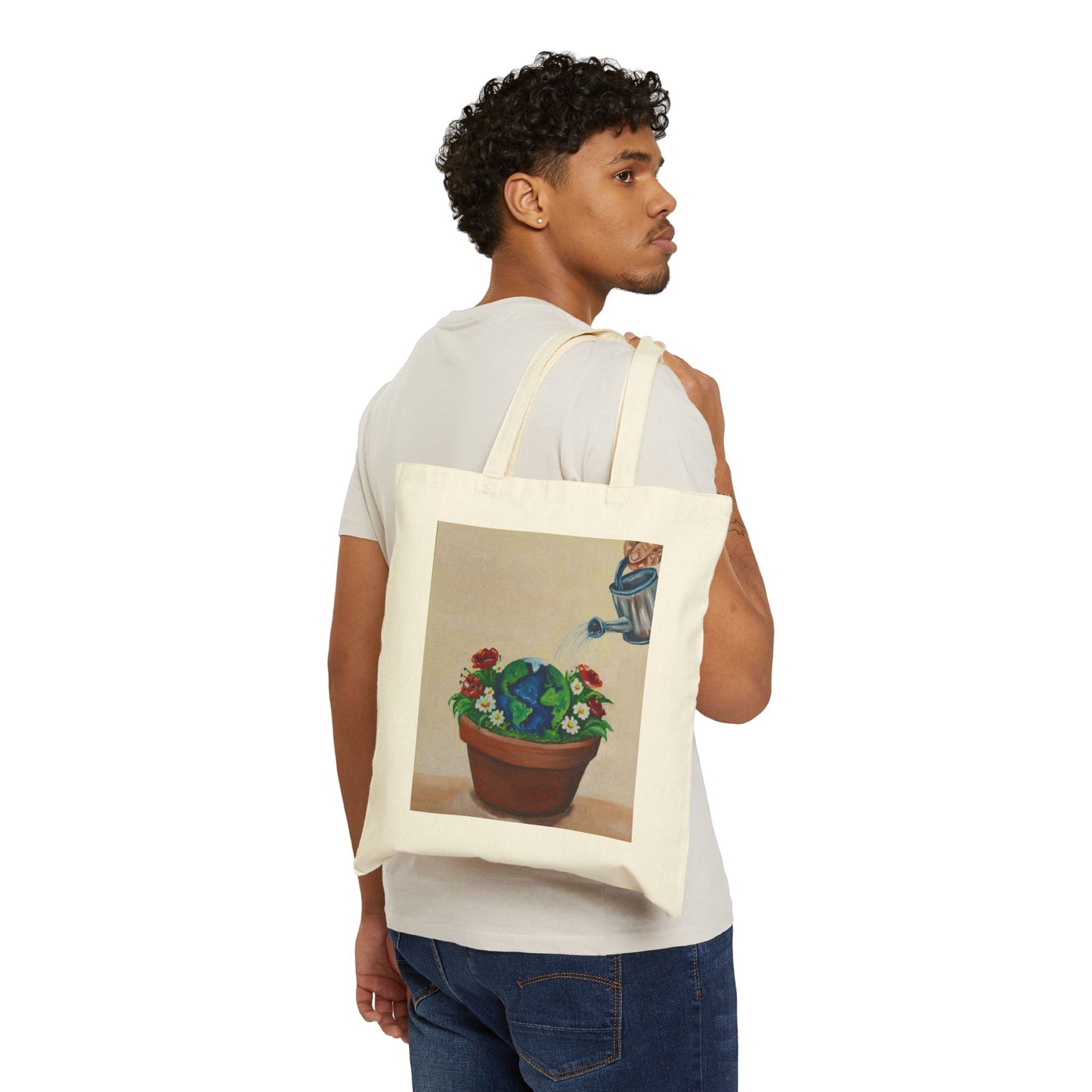 Canvas Tote Bag — Watering Can & Potted Succulents Garden Art