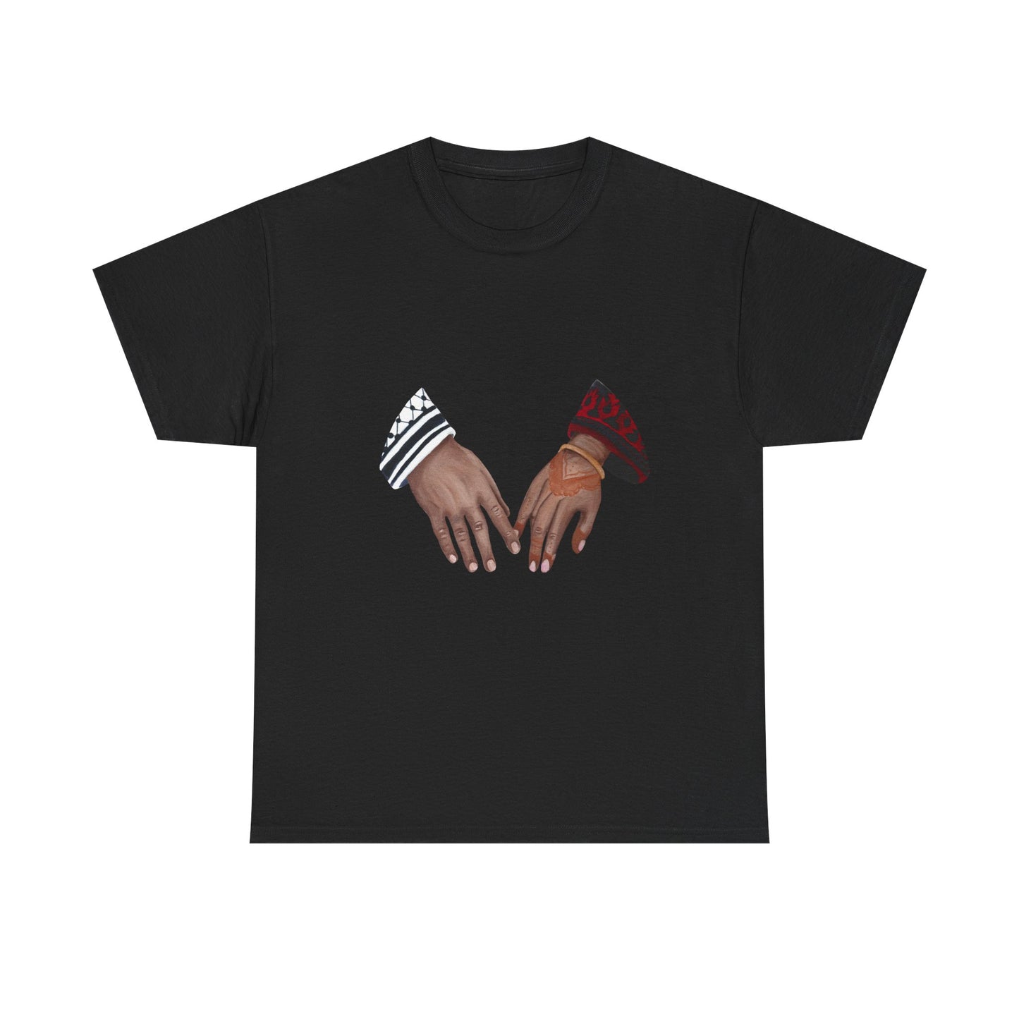T-Shirt — Interlocked Hands Graphic Tee (Black & Brown Hands)
