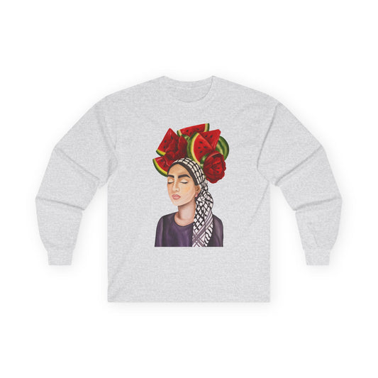 Long Sleeve Tee — Watermelon Headdress Portrait Graphic