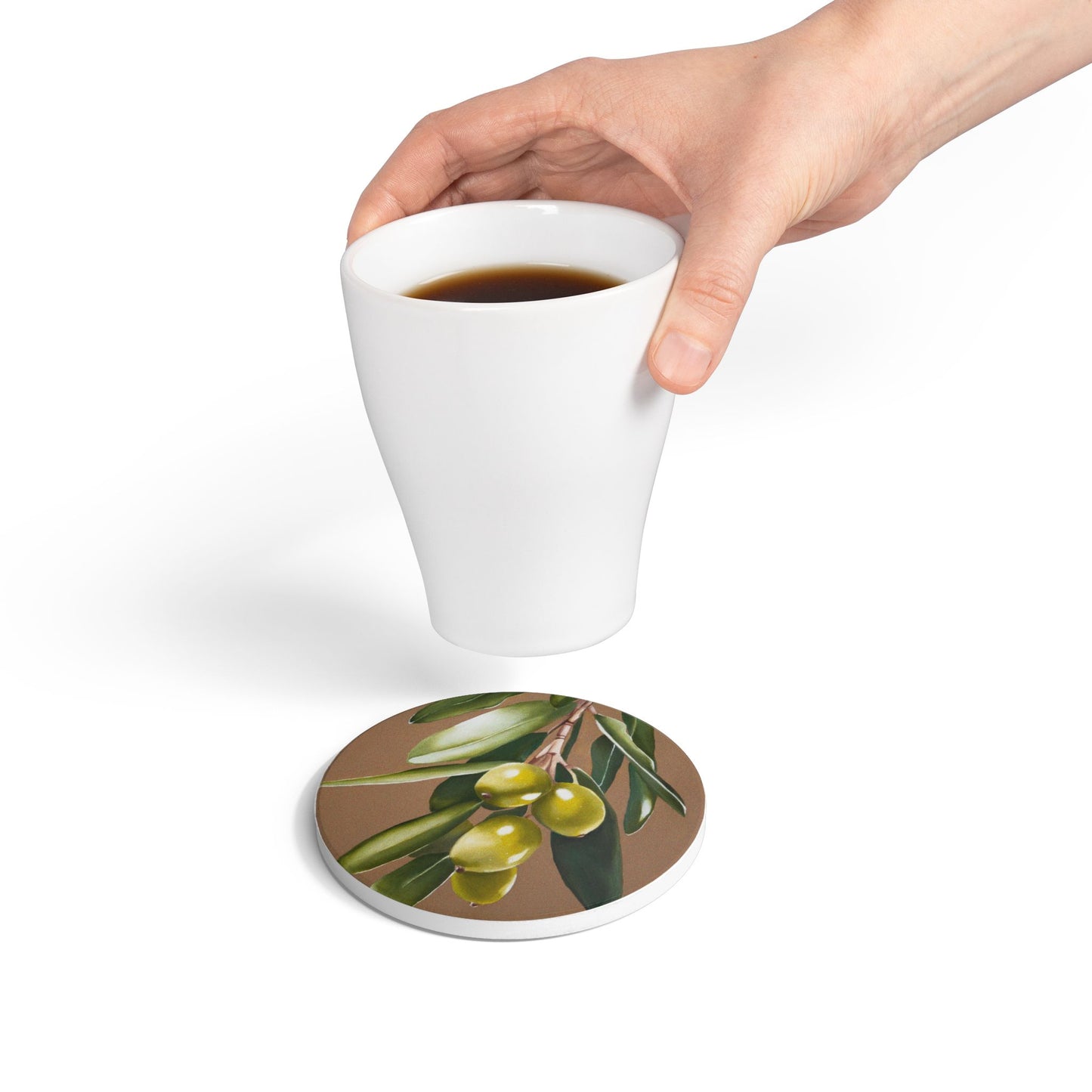 Olive Branch Ceramic Coaster — Vintage Botanical Drink Coaster