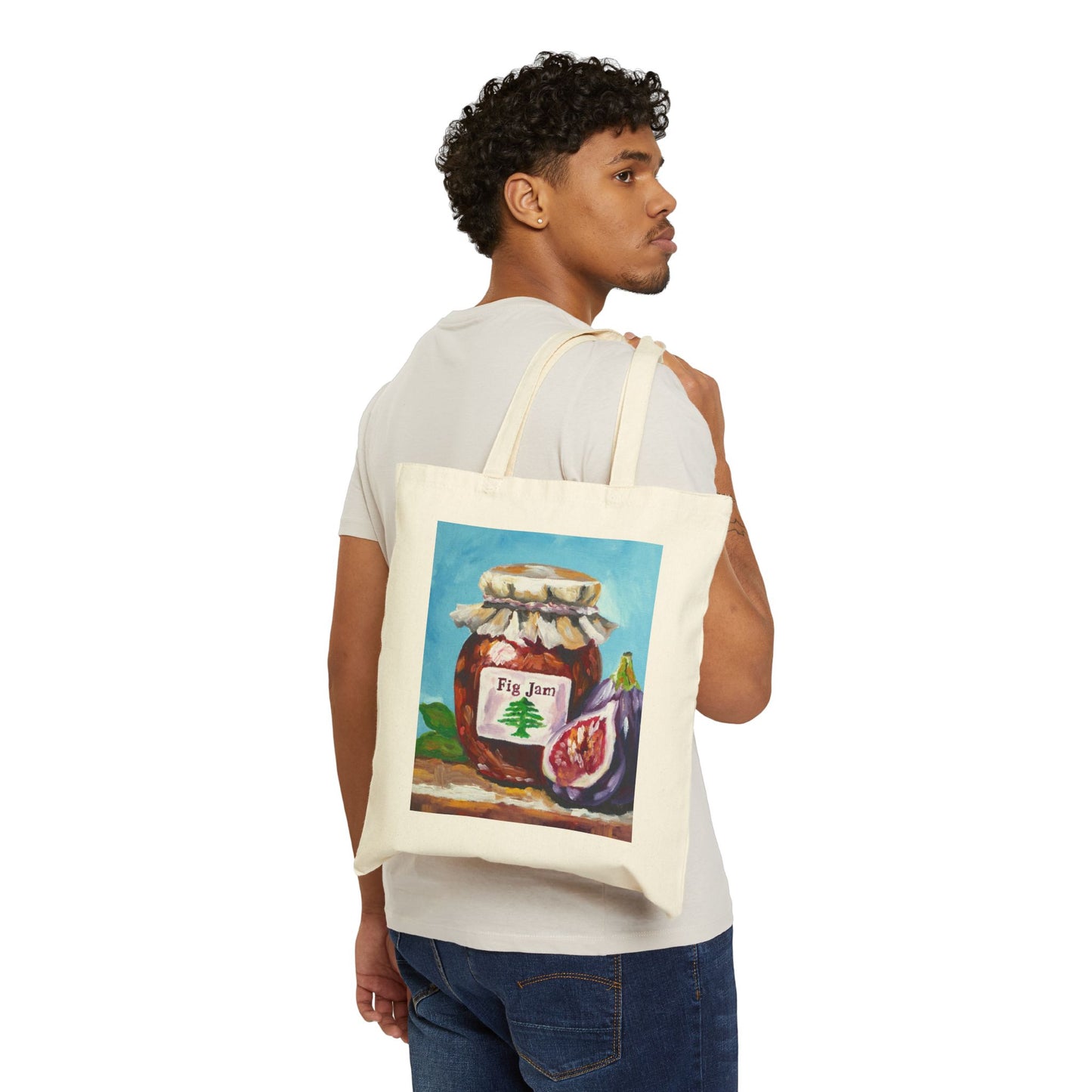 Fig Jam Tote Bag — Illustrated Fig Jam Jar Canvas Grocery Tote