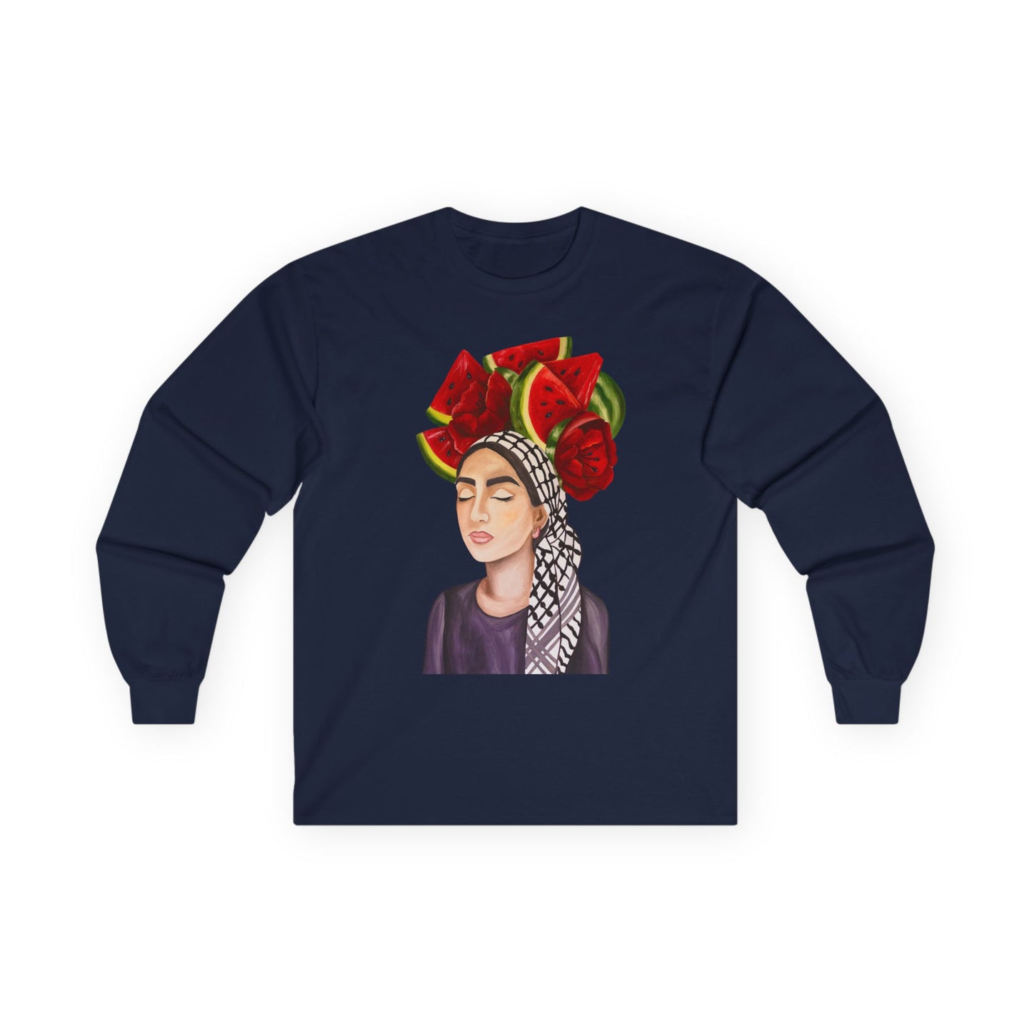 Long Sleeve Tee — Watermelon Headdress Portrait Graphic