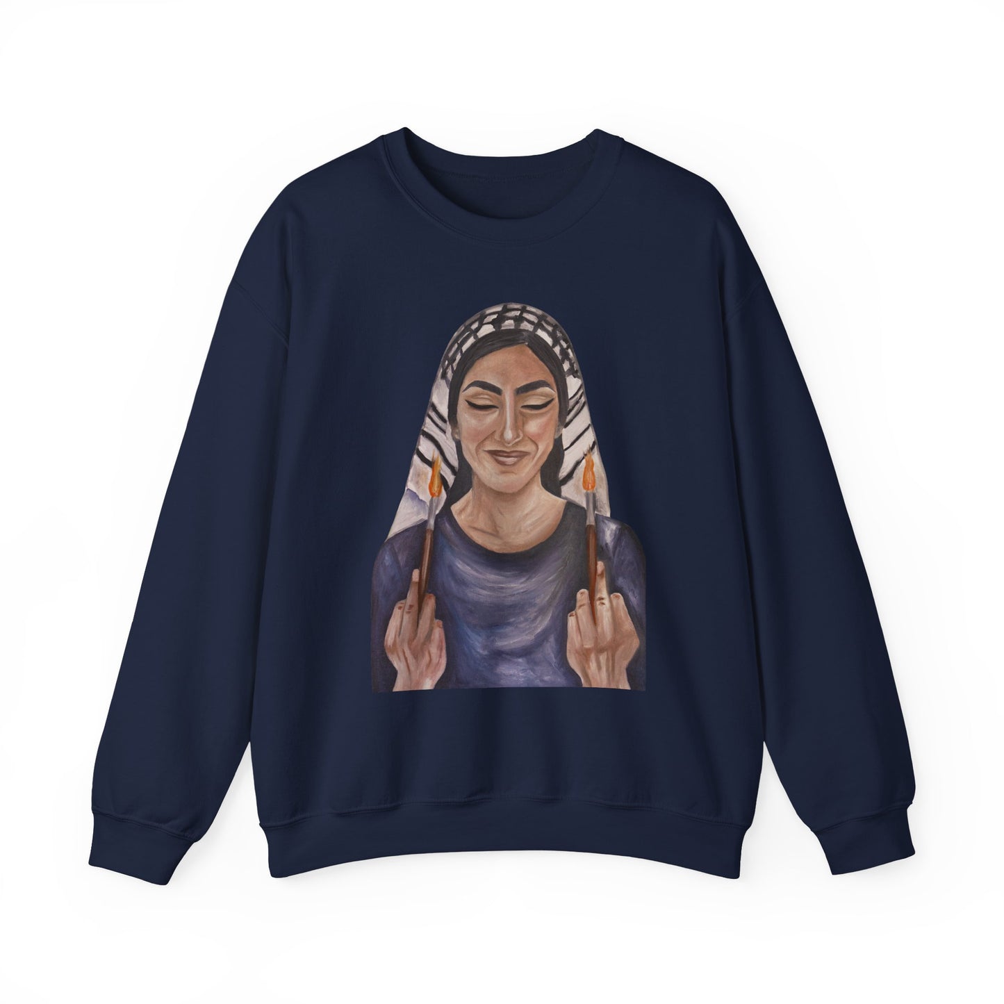 Crewneck Sweatshirt — Empowered Woman Art Print (middle fingers)