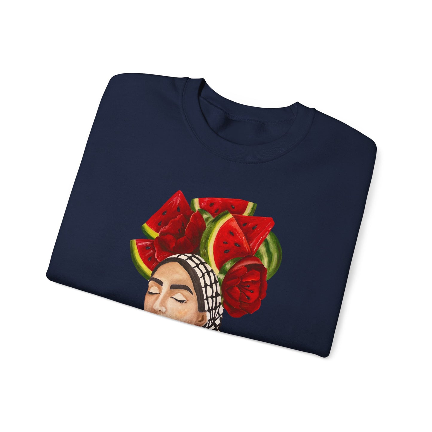 Crewneck Sweatshirt — Portrait with Watermelon Headdress Art