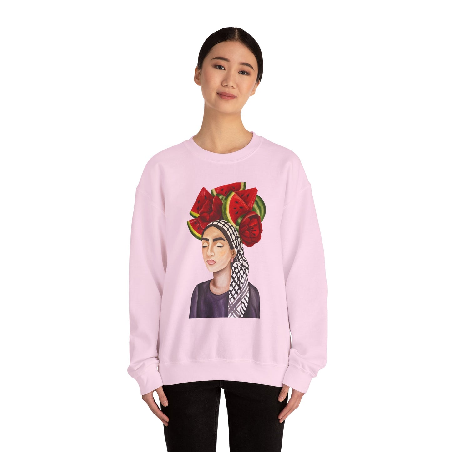 Crewneck Sweatshirt — Portrait with Watermelon Headdress Art